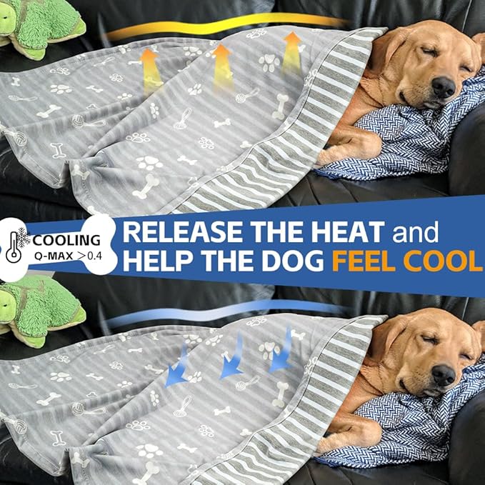 Dog Cooling Blanket Lightweight Self Cooling Blanket Bed Cover for Small Medium Dogs Washable Dog Cat Summer Blanket &Ice Silk Cooling Pet Blanket for Crate&Kennel Sofa (Dog Bone) S