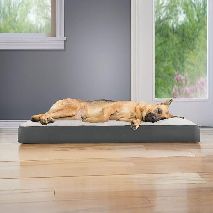 Furhaven Memory Foam Dog Bed for Large Dogs w/ Removable Washable Cover, For Dogs Up to 95 lbs - Sherpa & Suede Mattress - Gray, Jumbo/XL