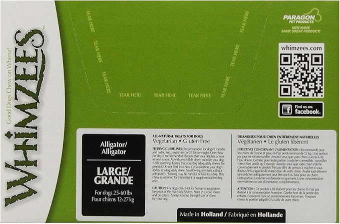 Whimzees Paragon Alligator Dental Chews for Large Dogs, 30 CT