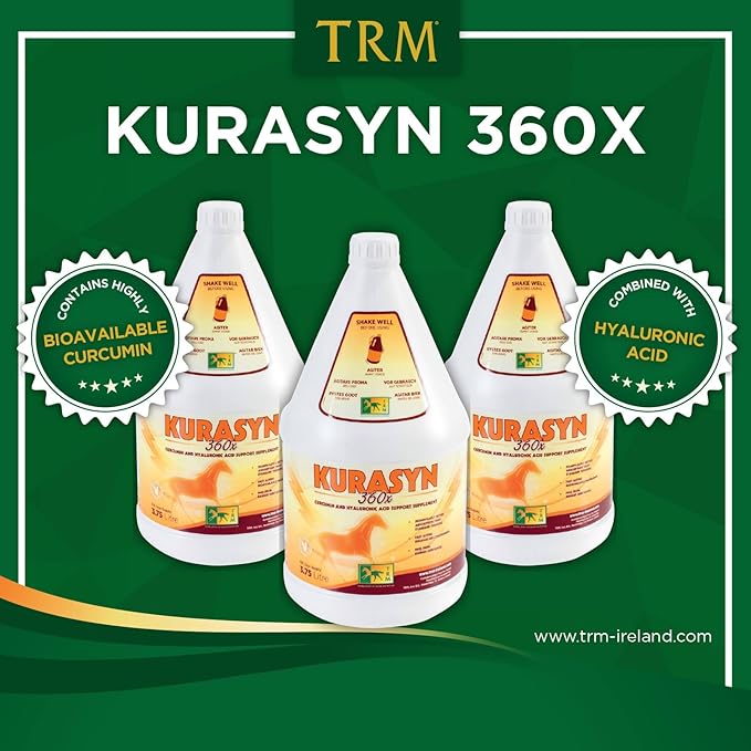 Kurasyn 360x Horse Feed Supplement for Improved Performance and Mobility with Fast-Acting Curcumin - 126 fl oz/1 US Gal (3.75 Liter) - 126 fl oz (1 US Gal)