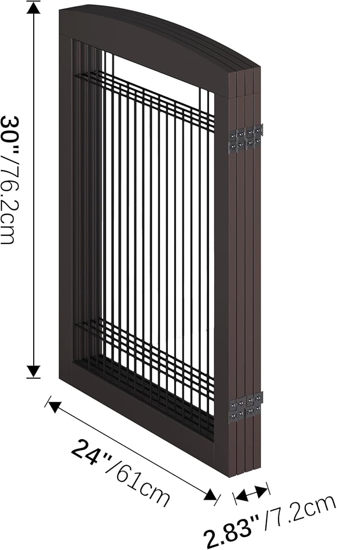 Folding Pet Gate 96" Wide, 30" Tall No-Assembly Wooden Dog Gate, Freestanding Wire Pet Gate, Pet Puppy Safety Fence, with 2PCS Support - Espresso