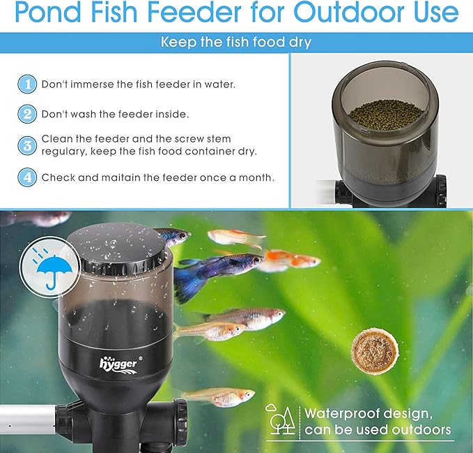 hygger LCD Control Automatic Pond Fish Feeder, Capacity 5.5L，DC 12V