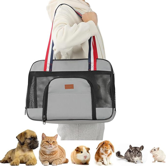 Grey Puppy Carrier Small Dog Handbag Cat Bag Bunny Rabbit Small Animal Purse Traveling Outdoor Go to The Vet Carry (Small, Grey)