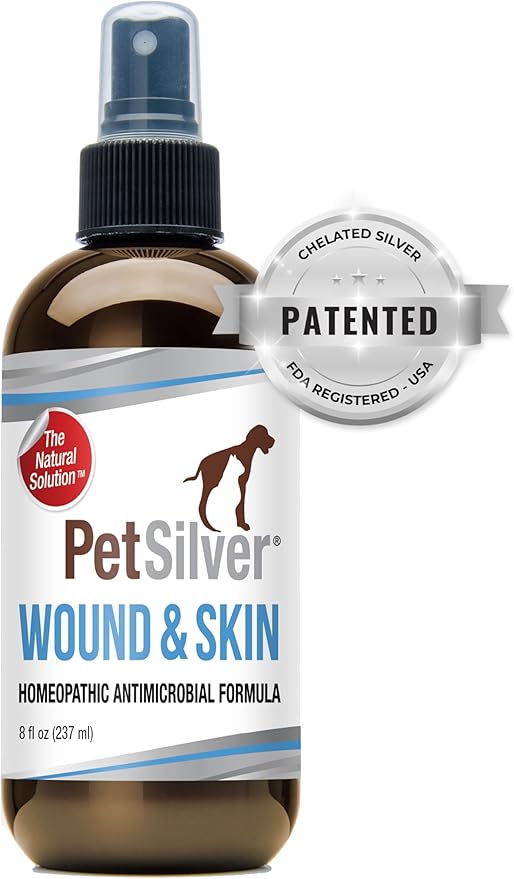 PetSilver Wound & Skin Spray with Patented Chelated Silver, Allergy Relief for Dogs Itching, Hot Spot Treatment for Dogs, Cat and Dog Wound Care, Natural Skin Soother for Dogs, USA, 8 fl. oz.