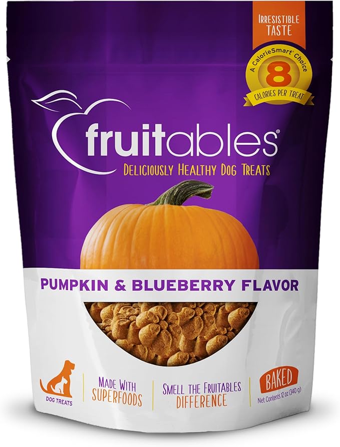 Fruitables Baked Dog Treats – Healthy Low Calorie , Free of Wheat, Corn and Soy – Pumpkin and Blueberry – 12 Ounces