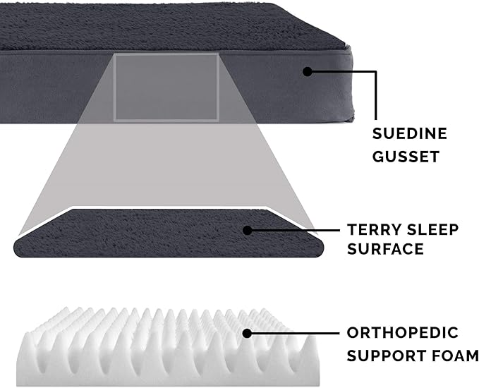 Furhaven Orthopedic Dog Bed for Large Dogs w/ Removable Washable Cover, For Dogs Up to 95 lbs - Terry & Suede Mattress - Gray, Jumbo/XL