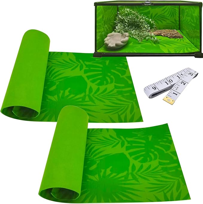 2 Pack 40 Galoon Reptile Carpet Reptile Mat & Reversible Substrate, Terrarium Liner Bedding for Lizard,Chameleon,Gecko,Snake,Ceratophrys(35.25 X 17.25IN, Printing Green)