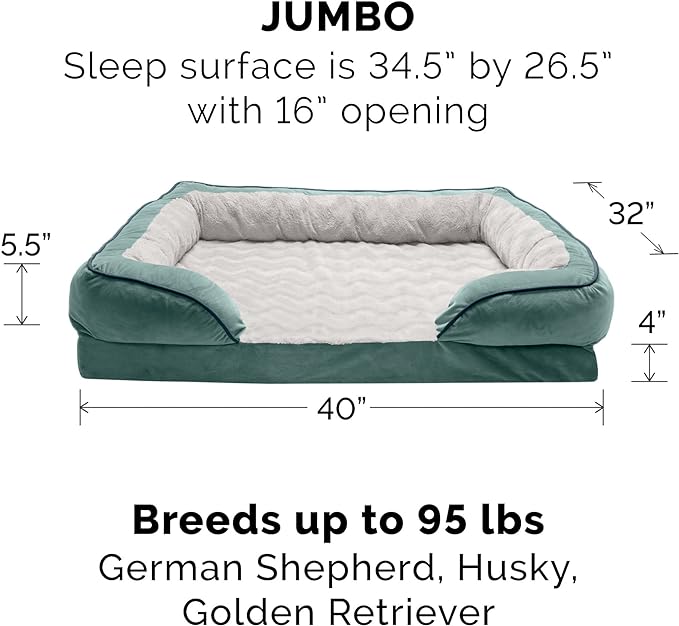 Furhaven Replacement Dog Bed Cover Perfect Comfort Plush & Velvet Waves Sofa-Style, Machine Washable - Celadon Green, Jumbo (X-Large)