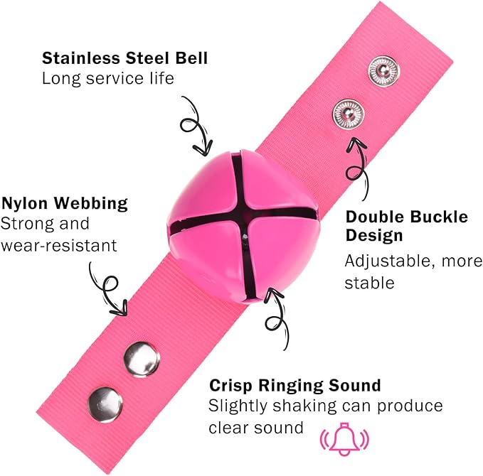 SCENEREAL Large Dog Collar Bell, 2 Pack Dog Bell for Collar, Noise Maker Extra Loud Anti-Theft Bell for Training, Hiking, Walking, Hunting, Pet Tracker, Save Birds & Wildlife, Pink x 2, L