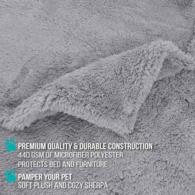 PetAmi Fluffy Waterproof Dog Blanket for Small Medium Dogs, Soft Warm Pet Sherpa Throw Pee Proof Couch Cover, Reversible Cat Puppy Bed Blanket Sofa Protector, Plush Washable Pad (Light Grey, 24x32)