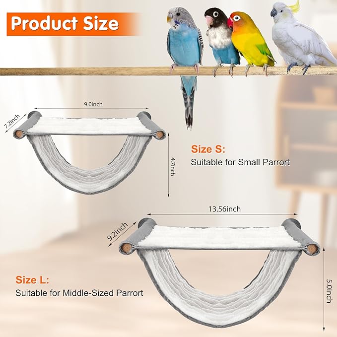 BWOGUE Winter Warm Bird Nest Bed Hanging Hammock Snuggle Hut Parrot House Tent Toy Bird Cage Perch for Parakeet Budgies Cockatiels Lovebird Cockatoo Finch Hamster Chinchilla Guinea Pig(Large, Grey)