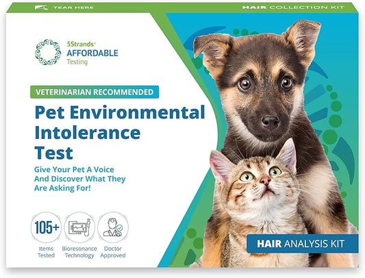 5Strands Pet Environmental Intolerance Test, 105 Items Tested, at Home Sensitivity Test for Dogs & Cats, Results in 7 Days, Works for All Ages & Breeds - Fabrics, Grass, Trees, Wool, Pollen