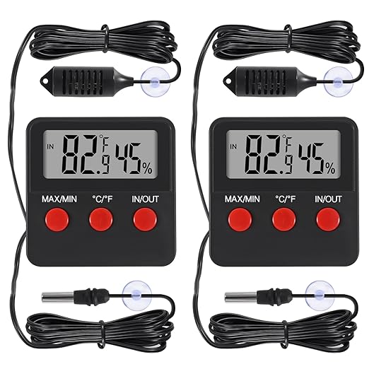 2pcs Reptile Thermometer and Humidity Gauge Reptile Thermometer Hygrometer with Probes Indoor Outdoor Digital Pet Temperature and Hygrometer Gauge for Reptiles Pet Keeping