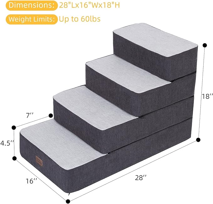 Dog Stairs for Small Dogs, Stitching Foam Pet Steps Extra Wide for High Beds Sofas and Chairs, DIY Pet Stairs Anti-skid Folding Dog Steps for Large Dog and Cats,4 Step, Grey