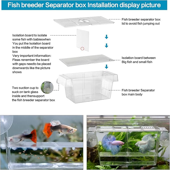 Fish Egg Incubator Tumbler Aquarium Cichlids Fish Hatchery with Aquarium air Pump，Isolation Fish Breeding Box, Small Fish net and Small Aquarium tweezer