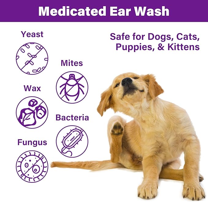 Dog Ear Rinse, Pet Ear Cleaner for Dogs and Cats, Dog Ear Drops Treats for Ear Infections and Itching, Dog & Cat Ear Cleaning Solution, Dog Ear Wash, Remove Earwax Debris Dirt Odor in Dog & Cat Ears