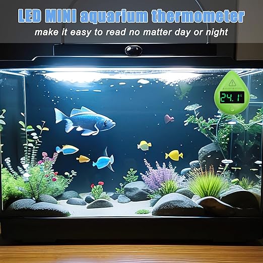 Fish Tank Digital Thermometer Digital Aquarium Thermometer LED Display Stick-on Fish Tank Thermometer Default HI/LO Alarm Cordless Tank Temperature Sensor with LED Touch Screen