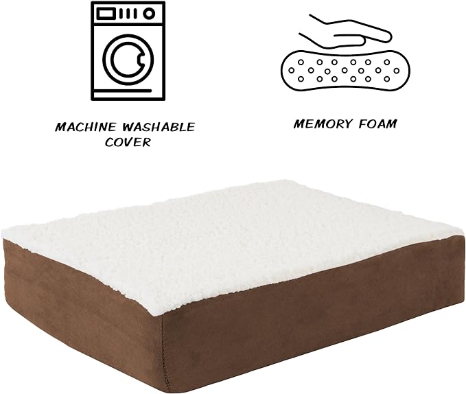 PETMAKER Orthopedic Dog Bed - 2-Layer Memory Foam Crate Mat with Machine Washable Sherpa Cover - 20x15 Pet Bed for Small Dogs Up to 20lbs (Brown)