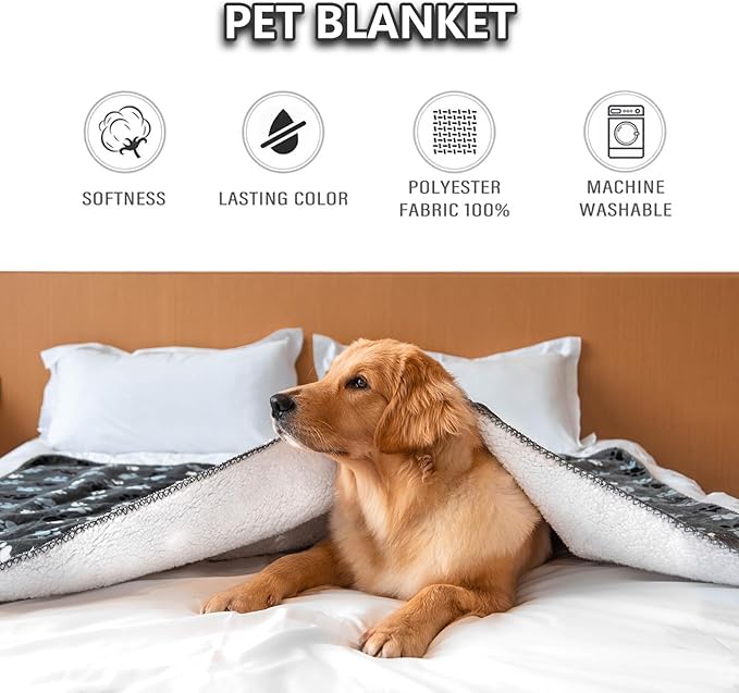 Waterproof Pet Blanket Dog Blankets, Pattern Printing Super Soft Warm Fluffy Facecloth Sofa Car Bed Protector, Urine Proof Washable Pet Blanket for Puppy Large Dogs & Cats(Dog paw64cm*76cm)