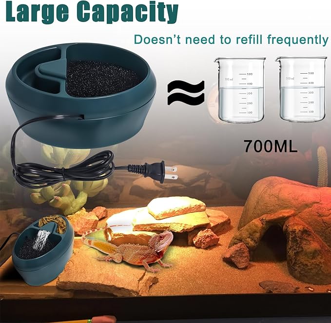 Reptile Chameleon Waterfall Drinking Fountain, Food Bowl Water Cantina Dripper Feeder, Amphibians Insects Bearded Dragon Gecko Lizard Turtle Frog Snake Water Dispenser by Hoqqf