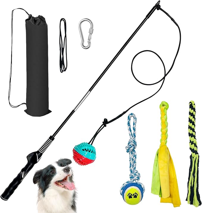 Flirt Pole for Dogs, Interactive Toys Tug-of-war for Dogs, Durable Teaser Wand, Chase Toys with Rope Chewing Sticks, for Outdoor Exercise & Training (no switch-32.1Inch)