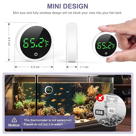 JXTZ Aquarium Thermometer, Mini Digital LED Fish Tank Thermometer with High Precision, Touch Wake-up, Range of 32℉-140°F, Water Thermomete for Freshwater Marine Aquariums
