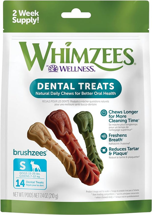 WHIMZEES by Wellness Brushzees Natural Grain Free Dental Dog Treats, Small Breed, 14 count