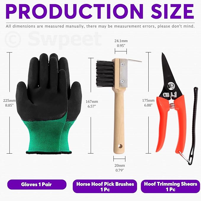 Swpeet 8Pcs Professional Farrier Tools Value Kit with Roll Pack, Horses Hoof Trimmers Shears Tools, Hoof Cutter, Farrier Rasp File and Rubber Handle, Hoof Nipper, Horseshoe Brush, Hoof Knife