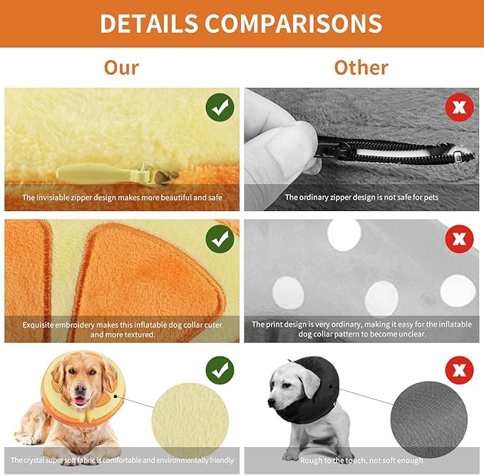 IEUUMLER Inflatable Recovery Dog Collar, Protective Donut Cone, Adjustable Soft Collar for Dog and Cat After Surgery Prevent from Biting & Scratching EU002 (L (Neck:11.8"-16.1"), Orange)