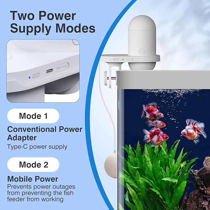 EC Technology Updated Automatic Fish Feeder with 2K Camera, APP Control Auto Fish Feeder, Two Food Export Parts, Visual Fish Feeder Automatic Dispenser, for Small Tank and Aquarium