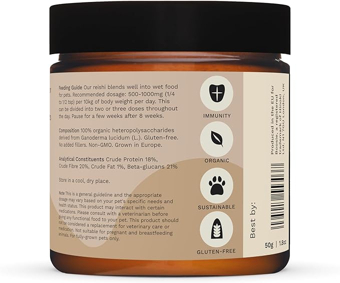 Boosie Organic Adaptogenic Powder for Dogs and Cats - Supports Immune System, Liver and Vitality - Reishi Mushroom - 100% Natural Without Additives or Preservatives - Pet Nutrition