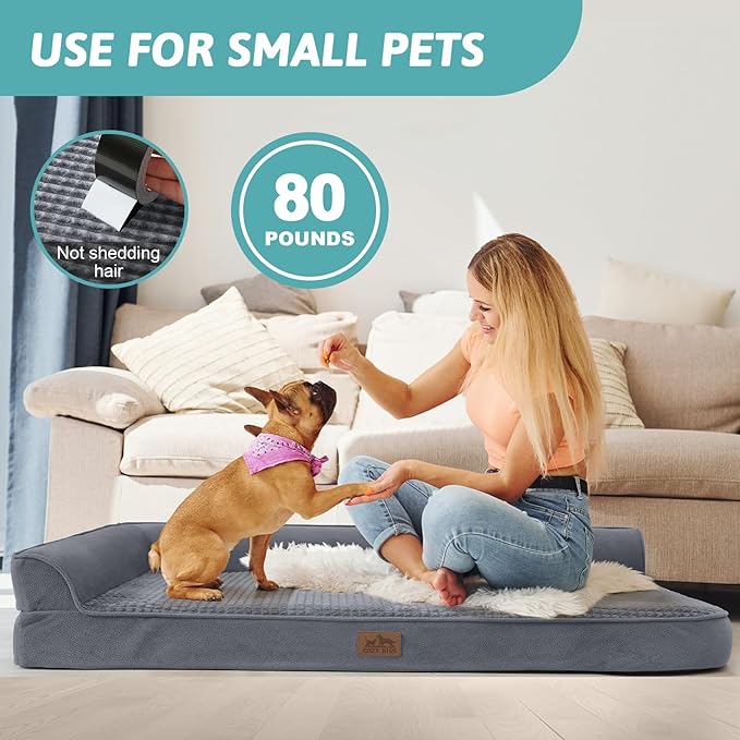 Orthopedic Dog Bed for Medium Sized Dogs,Waterproof Dog Sofa Beds with Sides, Supportive Foam Pet Couch Bed with Removable Washable Cover,Waterproof Lining and Nonskid Bottom,Grey(L-Shaped)