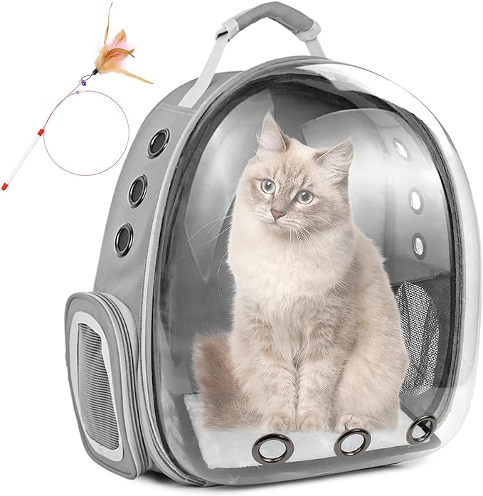 Cat Backpack, Bubble Pet Carrier Backpack Airline Approved, Cat Bookbag w/Cat Toy, Small Animal Travel Carrying Bag for Puppy Dog Kitten Bunny Bird Chicken Guinea Pig Hiking Walking Outdoor Use