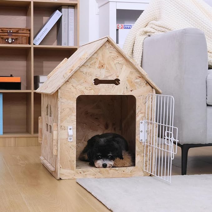 Dog House Indoor for Small Dogs or Cats, Cozy wooden design, Small indoor bed house, with Air Vents and Elevated Floor Warm Dog Cave