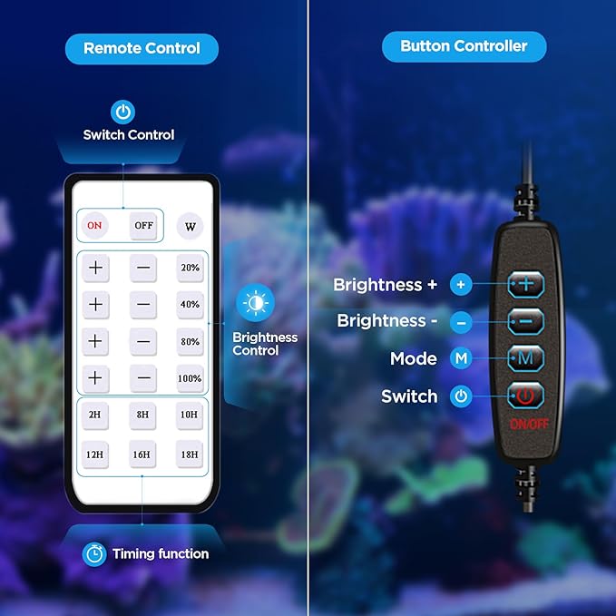 Lominie LED Aquarium Light, Nano Coral Reef Light Clip on Aquarium Light Full Spectrum Remote Control Fish Tank Lamp Dimmable for Saltwater Fish Tank (Saltwater)