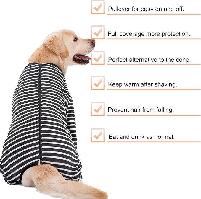 Dog Recovery Suit Full-Zipper After Post-Surgery Large Medium Dogs, Dog Bodysuit for Prevent Licking& Chewing Wounds Onesies Cone Alternative (Grey Stripe, 4X-Large)