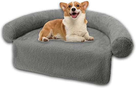 Dogs/Cats Bed Mats, Couch Cover for Dogs, Sofa Style Luxurious Mat for Pets, Waterproof Lining and Nonskid Bottom Perfect on Dog Crate, Cat Cage or in The Car. (Dark Gray Granular, L)