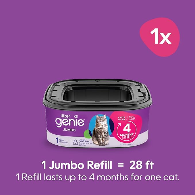 Litter Genie Refill Bags | Jumbo 1-Pack | Up to 4 Months of Supply in 1 Cartridge | Ultimate Odor Control Cat Litter Bags