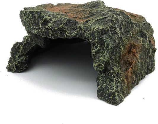 Reptile Rock Hide Cave, Aquarium Habitat Decor Rock Tortoise Hideout for Lizards, Turtles, Reptiles, Amphibians, Fish