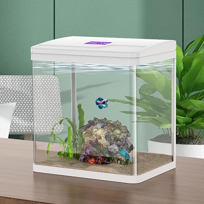 Small Fish Tank with Filter and Light, 2 Gallon Aquarium Starter Kits，Self-Cleaning Fish Tank.