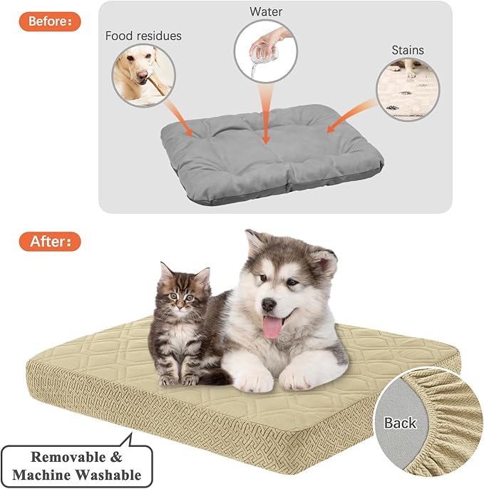 Dog Bed Covers Only - Waterproof Dog Bed Covers Quilted, Replacement Washable Pet Puppy Bed Cover for Dog Cat, Cushion Cover 36Lx27Wx6H Inches Beige