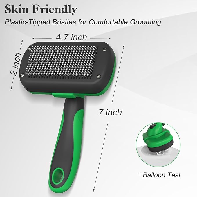 Self Cleaning Slicker Brush for Dogs & Cats, Skin Friendly Grooming Cat Brush, Dog Brush for Shedding, Deshedding Brush, Hair Brush Puppy Brush for Haired Dogs, Pet Supplies Accessories, Green