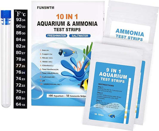 Aquarium Test Strips for Freshwater: 10 in 1 Aquarium Ammonia Test Strips for Fish Tank Ammonia Test Kit for Aquarium Pond - Testing Ammonia Nitrate Nitrite pH,etc