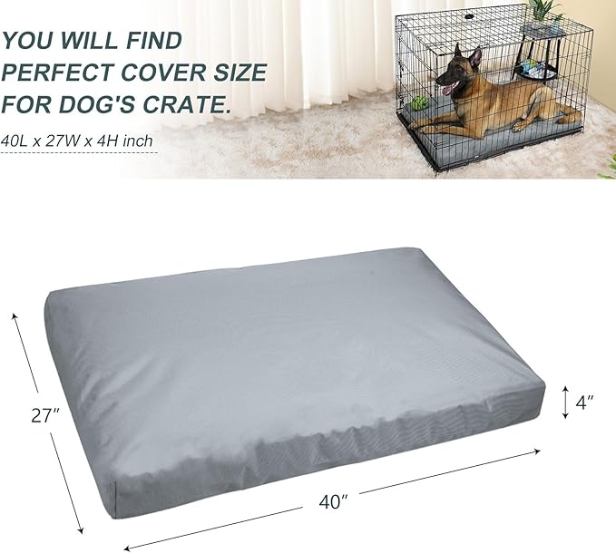 Scratch Resistance Dog Bed Cover Canvas Washable Dog Crate Pad Replacement Cover, 40Lx27Wx4H inch, Gray