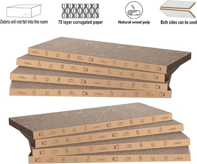 8 Packs in 1 Cat Scratch Pad, Cat Scratcher Cardboard,Reversible,Durable Recyclable Cardboard, Suitable for Cats to Rest, Grind Claws and Play