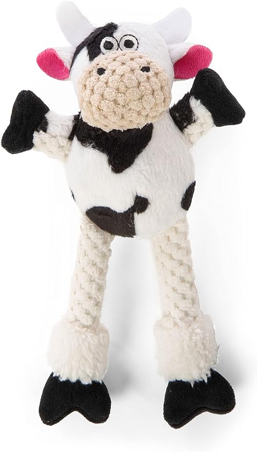 goDog Checkers Just for Me Skinny Cow Squeaky Plush Dog Toy, Chew Guard Technology - White, Mini