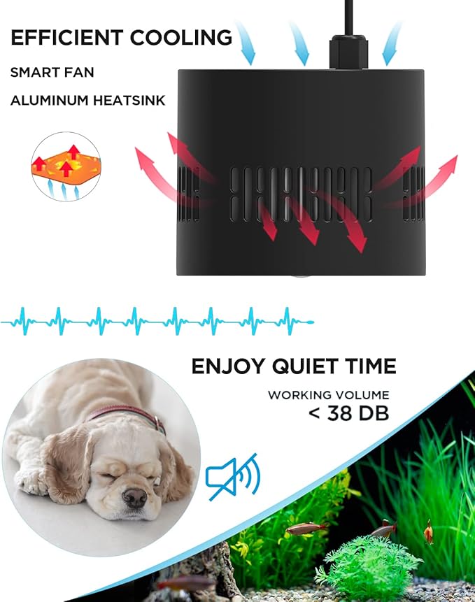 Lominie Aquarium LED Light 10 Gallon Fish Tank Light Timer Clip on Aquarium Light Full Spectrum 80W 6500k for Freshwater Refugium Cube Tank with Gooseneck