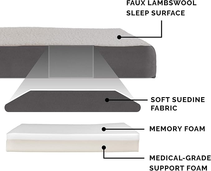 Furhaven Memory Foam Dog Bed for Large Dogs w/ Removable Washable Cover, For Dogs Up to 95 lbs - Sherpa & Suede Mattress - Gray, Jumbo/XL