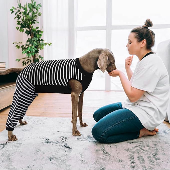 Kuoser Dog Recovery Suit, Anti Licking Dog Rear Leg Sleeve, Abdominal Dog Surgical Suit with Pants Cover Protect Wounds, Dog Elbow Protector Soft Dog Surgery Onesie Cone Alternative, Black XL