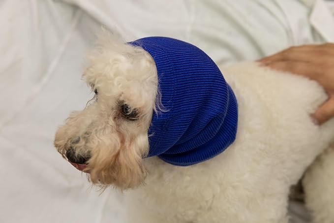 Dog Bonnet Ear Covers Pet Grooming Ear Cover Warmer Ear No Wrap Ear Flap Anxiety Hood for dogs Wine+Blue-M